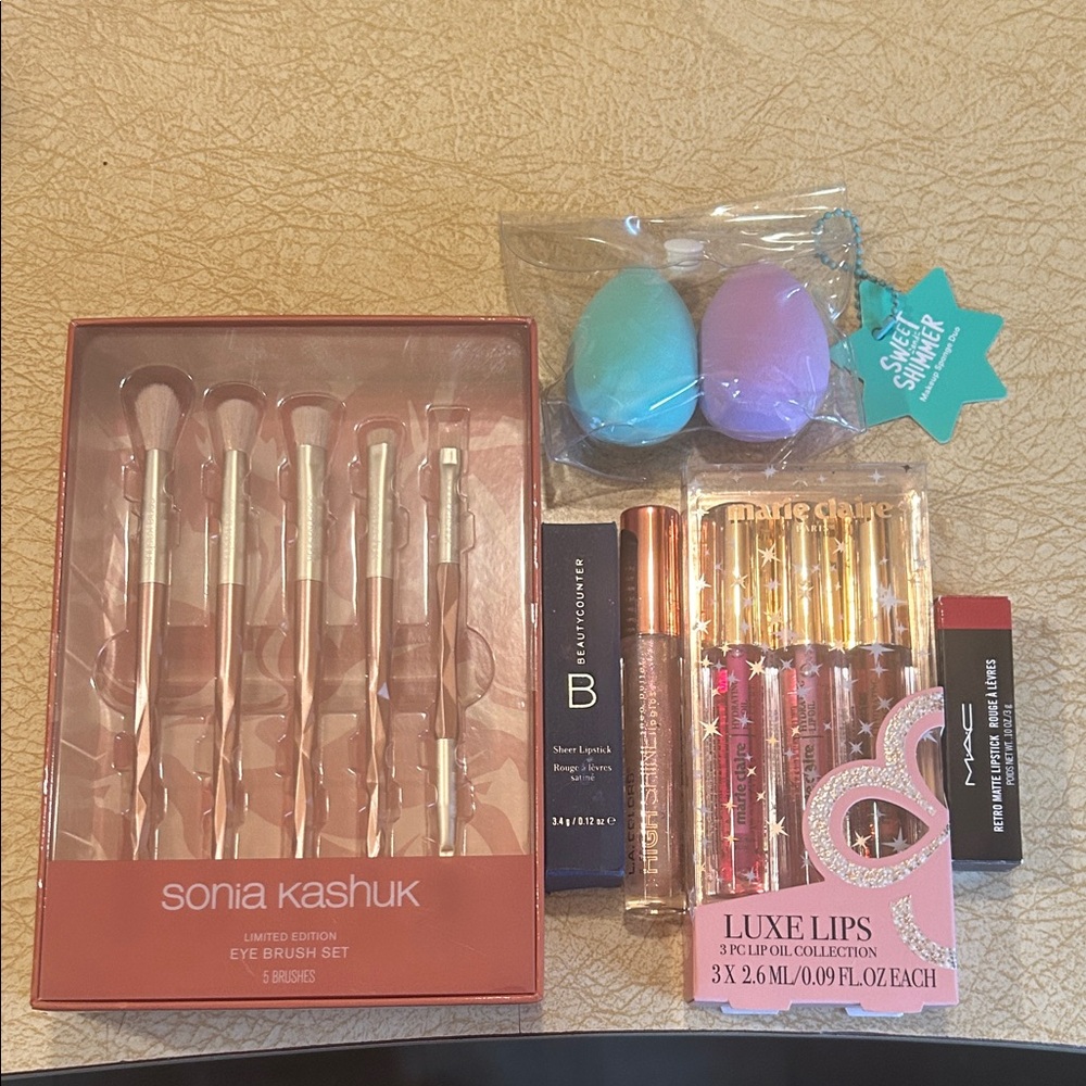 Sonia Kashuk Limited Edition Eye Brush Set - Rose Gold And Makeup Bundle-NEW!